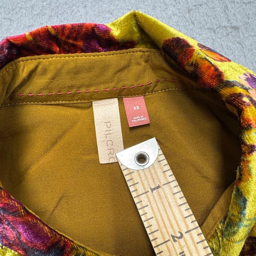 Pilcro Anthropologie Shirt Women's XS Yellow Floral Velvet Button Down Bohemian - Picture 5 of 5